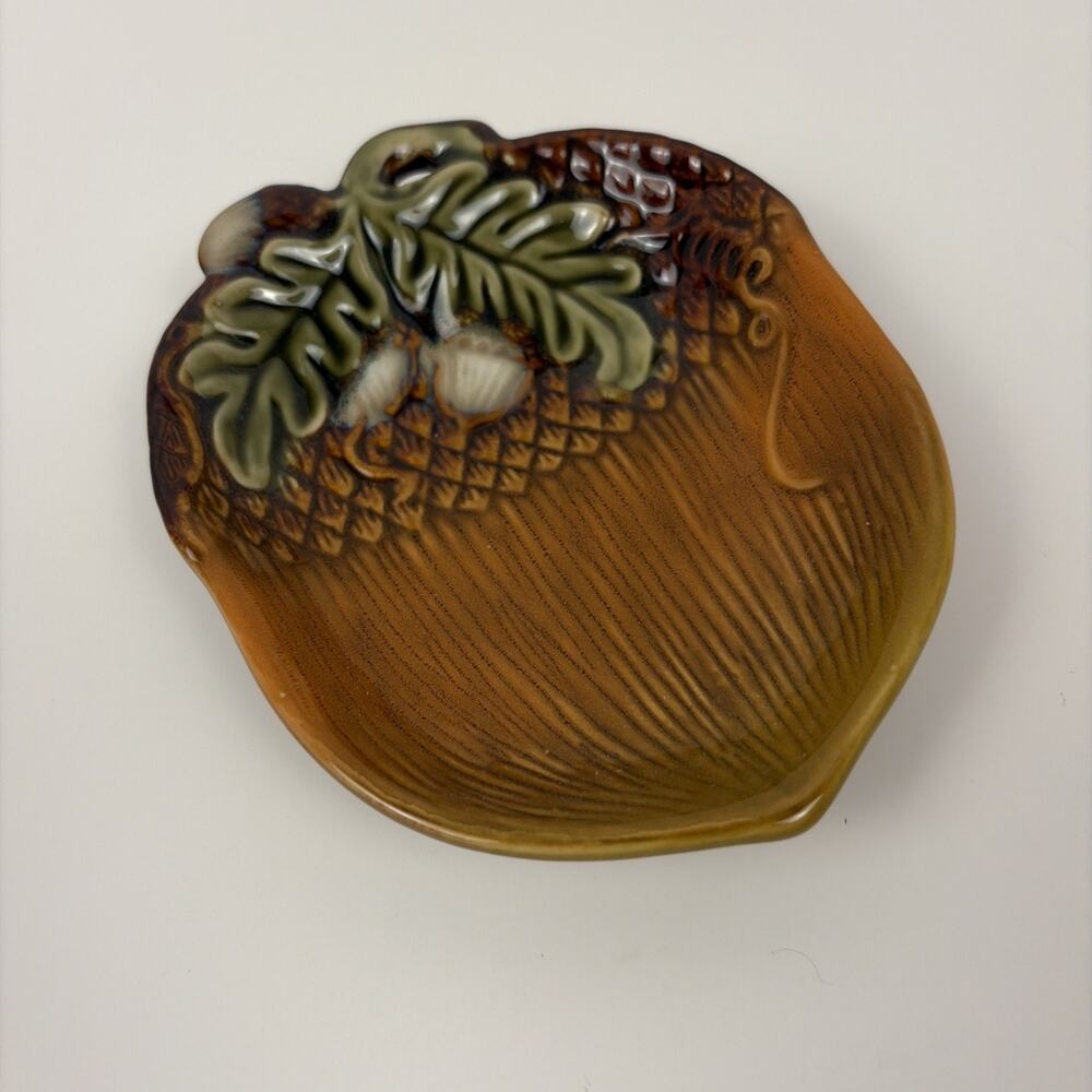 Vintage Ceramic Trinket Dish Acorn Candy Nut Bowl Fall Autumn Decor Leaf
